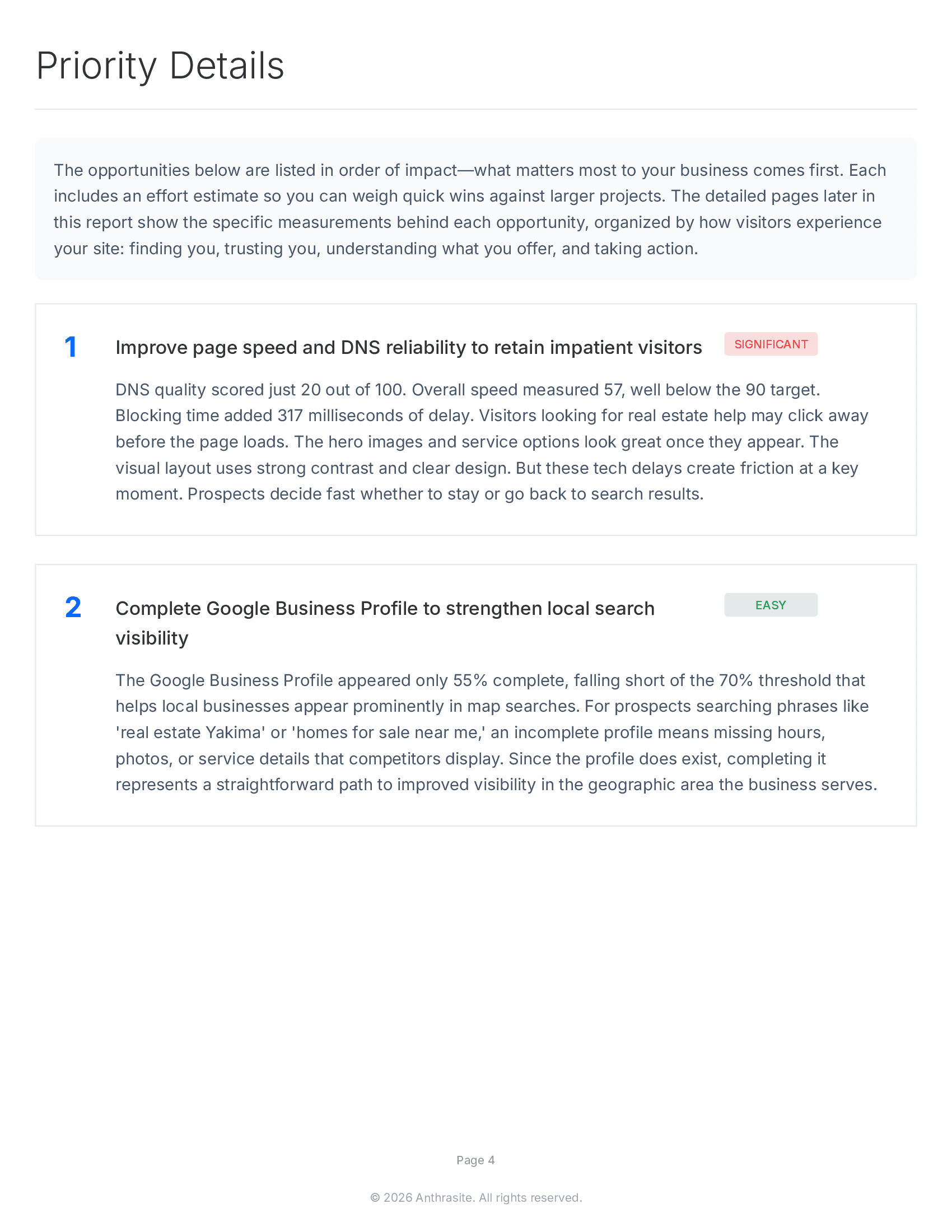 Sample report page 4 - Priority issues